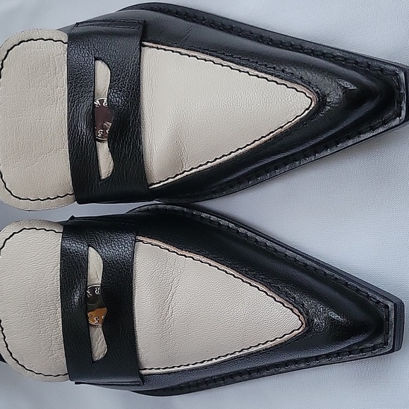 Simon Miller Black and Cream Pointed Penny Leather Mules - Picture 4 of 7